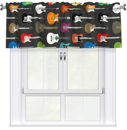 Yyoretp Cortinas opacas con cenefa con estampado de guitarras y acústicas para ventanas, baño, dormitorio, filtrado de luz, 1 panel