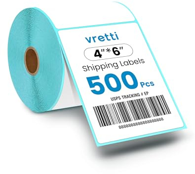 Vretti Premium Direct Thermal Shipping Labels 100x150mm (4x6) - 500 Labels Per Roll, Compatible with Vretti Thermal Printers, for Royal Mail, DPD, Amazon, Ebay & Courier Shipping