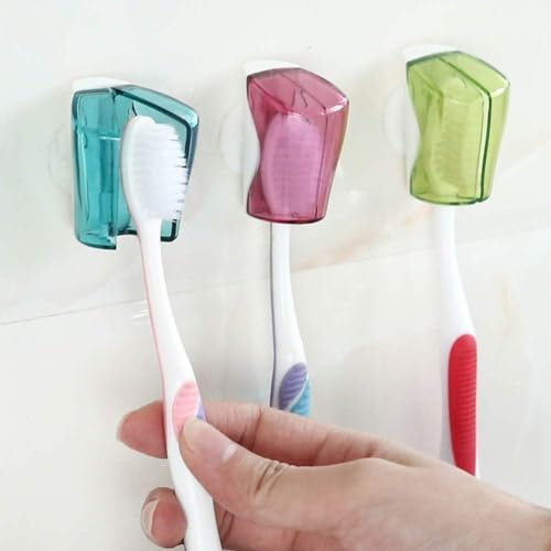 3Pcs Multicolor Toothbrush Holder Travel Toothbrush Head Covers with Suction Cup Portable Bathroom Wall Mount Suction Cup Rack Dustproof Cap Cover for Bathroom Wall Mount Toothbrush Holder