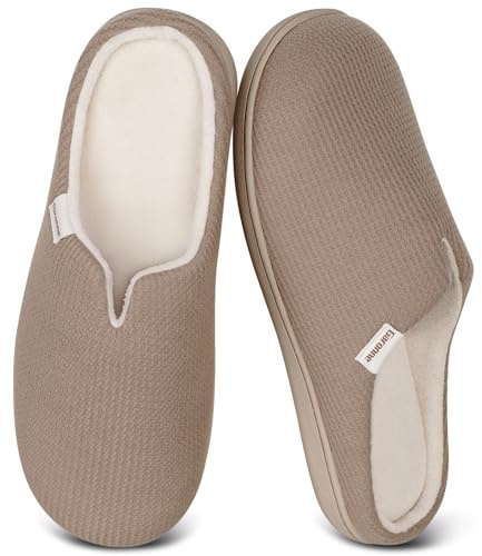 Garonne Women's V-neck Slippers with Memory Foam, Ladies' Slip-on House Shoes for Bedroom Indoor/Outdoor(8.5,Wheat)