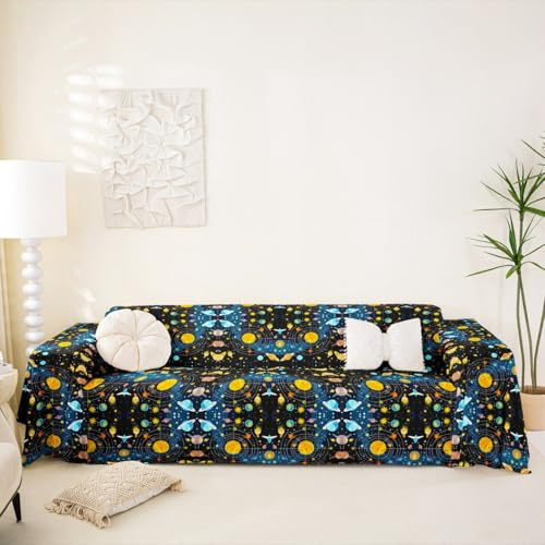 Outer Space Sofa Cover Universe Solar System Cat Proof Sofa Slipcovers Couch Blanket, Cosmic Planet Soft Sofa Cushion Covers Educational Learning Galaxy Indoor Cat Couch Protector 71x102