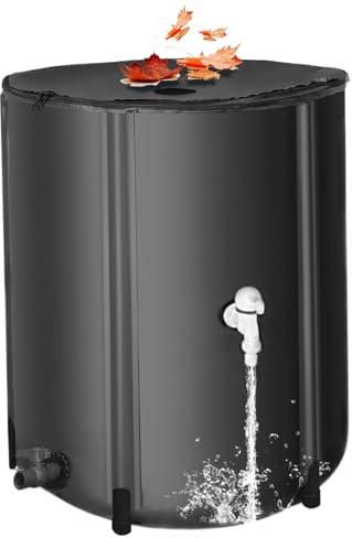Pineeseatile Barile per Raccolta Acqua piovana Barile per Pioggia da 13 galloni Resistente ai Raggi UV Pieghevole con Cerniera a 2 Vie, Raccoglitore per barili d'Acqua dalla grondaia