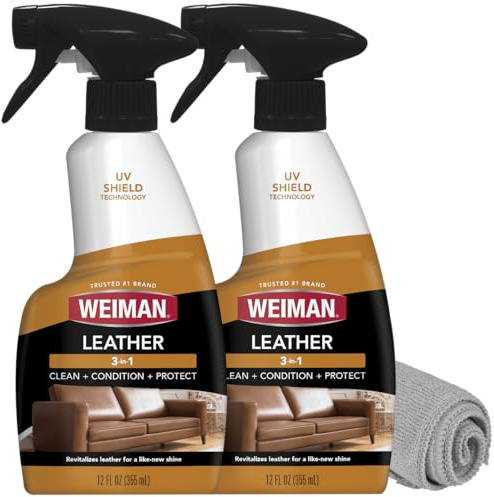 Weiman Leather Cleaner and Conditioner for Furniture - 12 Ounce - 2 Pack - Ultra Violet Protection Help Prevent Cracking or Fading of Leather Couches, Car Seats, Shoes, Purses