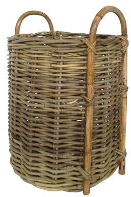 fantasie d oriente Cesto Vimini Porta CM 35X38 H con Manici 45 Legna in ROBUSTISSIMO GIUNCO con Manici di Canna Diametro Cesto per Camino E Pellet