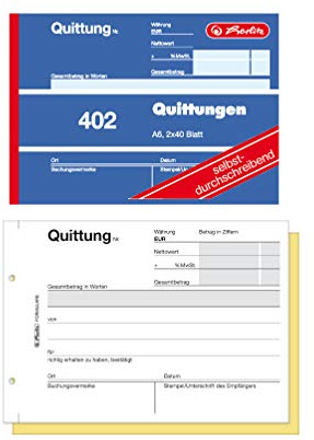 Herlitz Bloc de recibos 402, autocopiante, A6 horizontal, 2 x 40 hojas (3 unidades)