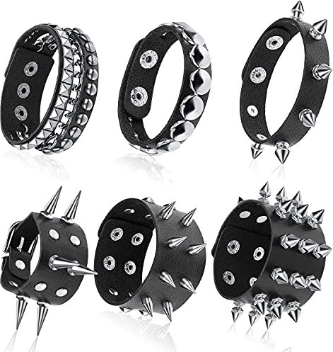 HICARER 6 Stücke Punk Besetztes Armband - Nieten Leder Manschette für Weihnachten