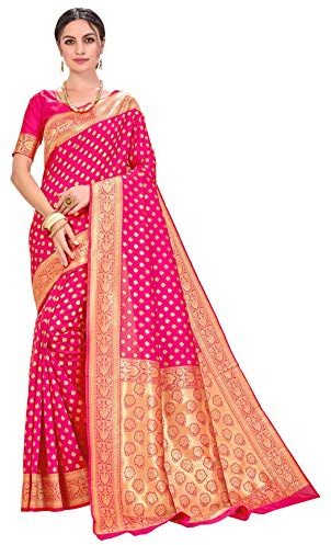 Glory Sarees Sari de seda Banarasi con blusa para mujer, Rosa, talla �nica