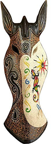 AEVVV Máscaras africanas de cebra para decoración del hogar, cebra africana tallada en madera, decoración de safari para colgar en la pared (cebra, 20 pulgadas)