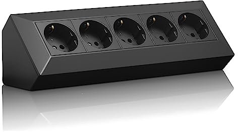 Presa angolare Schuko, USB per cucina, ufficio e officina Ciabatta elettrica per piano di lavoro della cucina, presa da incasso, senza cavo, grande, in plastica, 5 F, colore nero