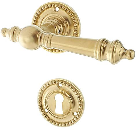 Türbeschlag antik | Drückergarnitur mit Türklinken und Rosetten für Zimmertüren (Buntbart) | Modell 1900 aus Messing poliert, Gründerzeit