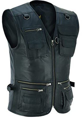 Leatherick Schwarze Herrenweste im Jägerstil (XL)