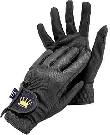 EQUESTRIAN QUEEN Bali - Guanti da equitazione da donna e ragazzo, guanti da equitazione con glitter (nero, M)