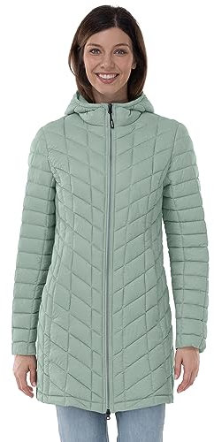 Outdoor Ventures Womens Winter Thermolite Long Puffer Coat, Ladies Lightweight Quilted Parka Windproof Waterproof Warm Insulated Jacket with Hood Ice Green XL/UK 16-UK 18
