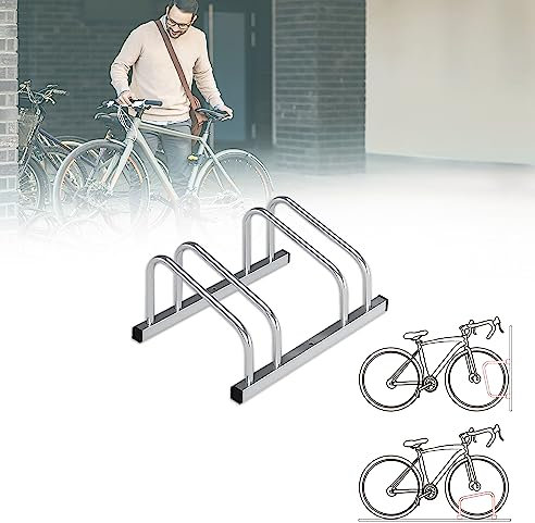 KARAT Fahrradständer für 2 Fahrräder Bodenparker mit Reifenbreiten bis 55 mm - Bodenmontage oder Wandmontage - Radständer Mehrfachständer Bodenständer Fahrradhalter (Silber, 2 Fahrräder)