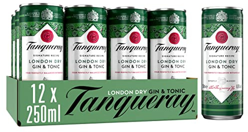 Tanqueray London Dry Gin & Tonic | 12 x 250ml | Pre-Mixed Cans | Gin Botanicals | Mixed with Tonic | Enjoy Chilled or in a Glass | Balanced Flavour