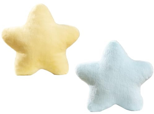 Guisu 2pcs Star Plush Throw Pillow - Cute Comfortable Cushions for Kids Decorative Seating in Living Room Bedroom Office (Blue+Yellow)