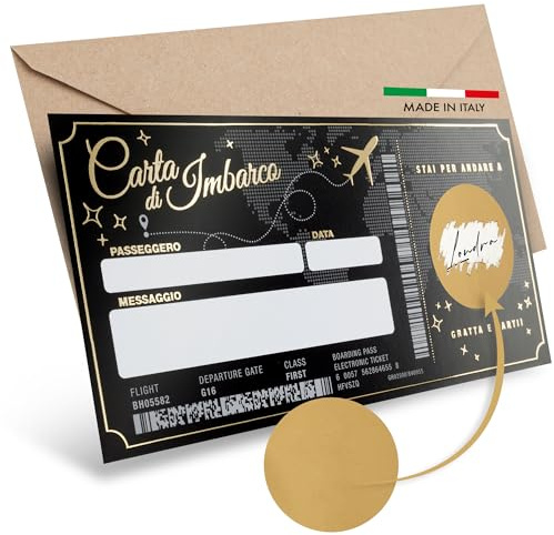 SIMAITALIA Biglietto Viaggio Sorpresa da Grattare - Elegante Regalo per Viaggiatori Personalizzabile (Nero e Oro)
