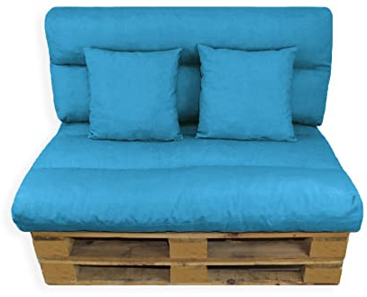 Acomoda Textil - Cojines Sofá Palets 120x80 cm. Conjunto 4 Piezas Desenfundable, Lavable y Mullido de Tela para Interior y Exterior, NO Incluye PALETS. (Azul)