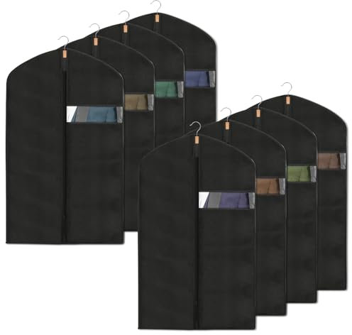 LOPYXBR 8 Stück Anzug Schutzhülle 60x100cm Kleidersäcke mit Reißverschluss, EVA Kleidersack Anzug, Kleiderhüllen Schwarz Atmungsaktive Kleiderhülle für Reisen Mäntel Sakkos Hemden