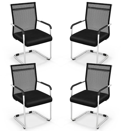 GIANTEX Set di 4 sedie da ufficio impilabili, sedie per sale riunioni con tessuto a rete, sedie visitatori telaio in metallo, sedie per reception moderne per ufficio, riunione