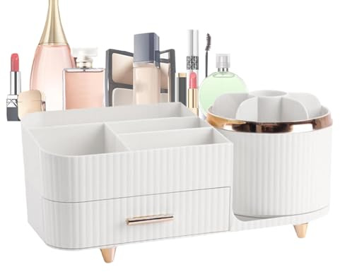 Scaffale Per Trucchi - Organizer Per Cosmetici Da Tavolo | Scatola Organizer Per Trucchi Con Cassetti | Porta Pennelli Per Trucco Rotante, Organizer Per Pennelli Per Trucco Rotante Per Cosmetici Per V