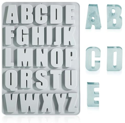 26 Cavities Alphabet Template, 10.63x7.09 Inch Silicone Molds Letter Stencils Crayon Template Letters Moulds Chocolate Template for Making Biscuit Cake Dessert (Blue) (Blue)