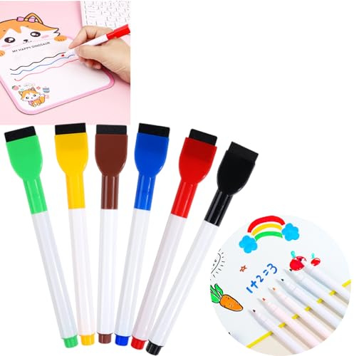 CALLYSONIC Whiteboard-pennor, 6 st. whiteboard-märkpennor, magnetiska whiteboardpennor, foliepenna, avtorkningsbar, perfekt för hem, skola, kontor och barnteckningar