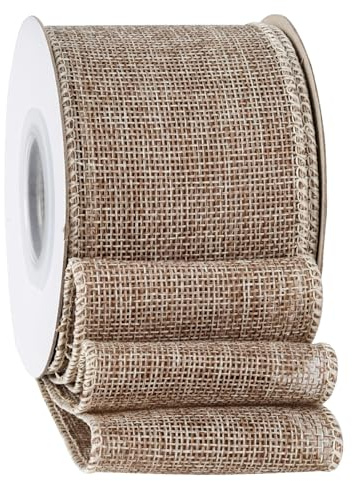 Apricot Burlap Ribbon 2-1/2 Inch, Natural Solid Ribbon with Wired Edge for Big Bow, Wreath, Christmas Tree, Outdoor Decoration, 10 Yards/Roll.