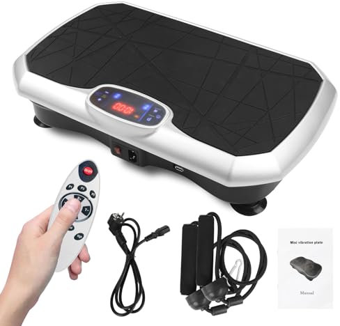 Piastra vibrante per allenamento completo, 5 programmi, telecomando, bande di allenamento, per dimagrimento e tonificazione, Regali di compleanno, regali di Natale-Argento