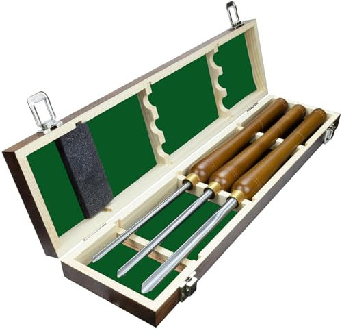 3-Teiliges HSS-Schalenröhren-Drehmeißel-Set, Drechselwerkzeuge Für Holzdrehmaschinen Mit Holzbox, 1/4 Zoll, 3/8 Zoll Und 1/2 Zoll Meißel Zum Drechseln