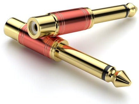 SOUNDFAM 2 STK Cinch auf 6,35mm Klinken Audio Adapter 6,35 mm (1/4 Zoll) Stecker auf RCA Cinch-Buchse Audioadapter (RCA Mono 6,35mm TS, 24K Vergoldet, Rot)