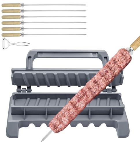 paxlloonge stor Kebab Maker plastpress med 6 spett i rostfritt stål och 1 skalare bärbar kebabspett grillmaskin lätt att använda hälsningar, verktyg för läckra grillrätter