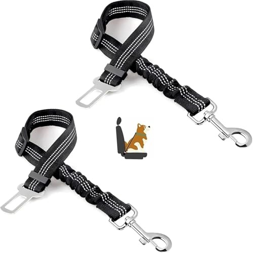 2-Pack Dog Seat Belts for Cars -Dog Seat Belt Adjustable Elastic Bungee-Strong Durable Dog Car Harness-Dog Seat Belt 360 Degree Swivel Won't Twist,Reflective,Easy to Use (BLACK & BLACK (2-PACK))