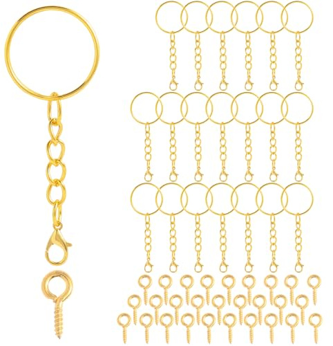 Llavero con cadena de cierre de mosquetón, 70 unidades, llaveros, juego de 35 llaveros, anillos, cadena, 35 pines roscados, 25 mm para llaves DIY, bisutería, dorado