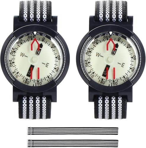 eROOSY 2pcs Wrist Compass, Waterproof Diving Compass Night Vision, Compass Outdoor Waterproof for Diving, Travel, Camping, Mountain