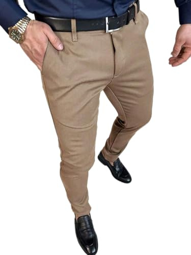 Oanviso Hommes Chino Pantalon Slim Fit Élastique Mode Pantalons Moulants Casual Stretch Pant Doux Business Skinny Pants de Costume Coupe Ajustée Grande Taille A Kaki M