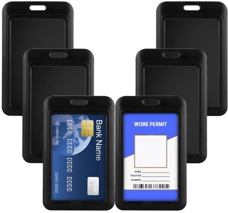 6 fundas para tarjetas de identificación, soporte para tarjetas de identificación deslizante, negro vertical, plástico duro, funda protectora para oficina, escuela, tarjetas de crédito