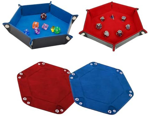 2 tavole cubo double face, in pelle, piatti esagonali, vassoio pieghevole per dadi RPG DND Dragons Dadi Gaming (rosso e blu)