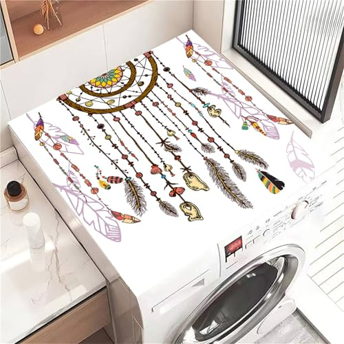 Highdi Housse de Protection pour Machine à Laver Top Attrape-Rêves à Souhaits, Coussin de Machine à Laver Antidérapant, Tapis de Protection pour Dessus Sèche-Linge Séchage Rapide (Blanc,60x60cm)