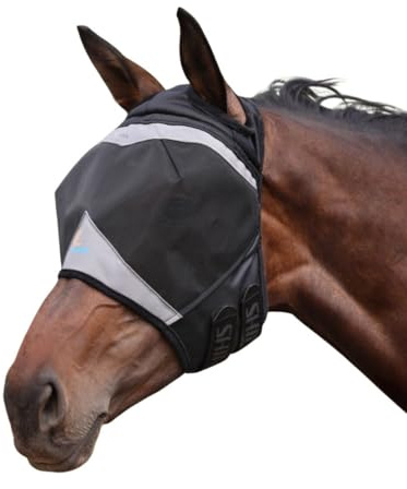 Shires FlyGuard Pro - Maschera antimosche a maglia fine con foro per le orecchie, taglia pannocchia, leggera e traspirante, protezione contro mosche e insetti, vestibilità comoda e sicura per