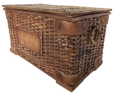 Baule in vimini porta biancheria effetto antico Cesto rattan contenitore portabiancheria Cm 61x33x35 H Porta Oggetti Coperte Giocattoli Organizer