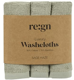 REGN Luxury Bamboo Face Cloths 500GSM - Ultra Soft Thick Wash Cloths for Daily Cleansing and Makeup Removal, Durable Bamboo and Cotton Blend Set for Skincare Use - 26 x 26 cm 3 Pack (Sage Haze)