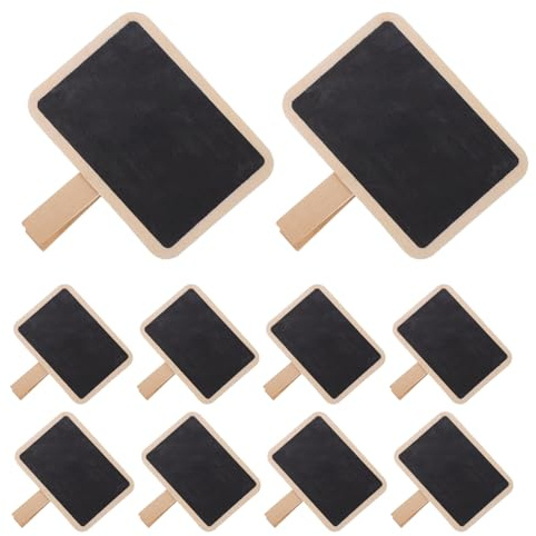 FIXOSHEE 40 Mini Pinzas para Pizarra de Madera, Etiquetas de Tiza para Cestas, Mini Letreros de Mensaje con Clip, Rectangular, 40 Piezas, Ideales para Oficina, Eventos y Organización