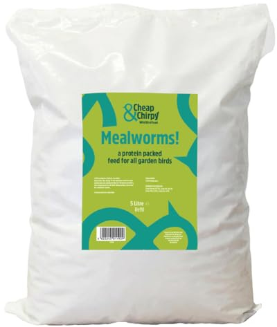Cheap & Chirpy Dried Mealworms for Wild Birds - 5 Litre Refill Bag - Wild Bird Feed - Hedgehog & Squirrel Food - Swan and Duck Food (packaging may vary)