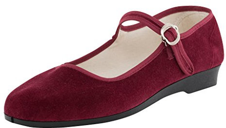 Japanwelt China Samtschuhe Damen Bordeaux Größe 42 EU - offene Trachtenschuhe mit Riemchen und Absatz