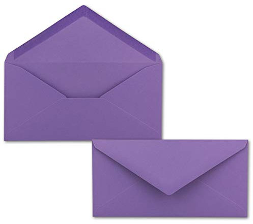 50 Brief-Umschläge Violett DIN Lang - 110 x 220 mm (11 x 22 cm) - Nassklebung ohne Fenster - Ideal für Einladungs-Karten - Serie FarbenFroh
