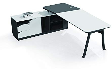 Jet-Line | Schreibtisch 'Carolina' | 2,2 m | weiß/anthrazit | linksseitig | Moderne Lederoptik | Arbeitsplatz | Büro Ausstattung | Büromöbel | Design | Tisch | Hochwertig | Homeoffice