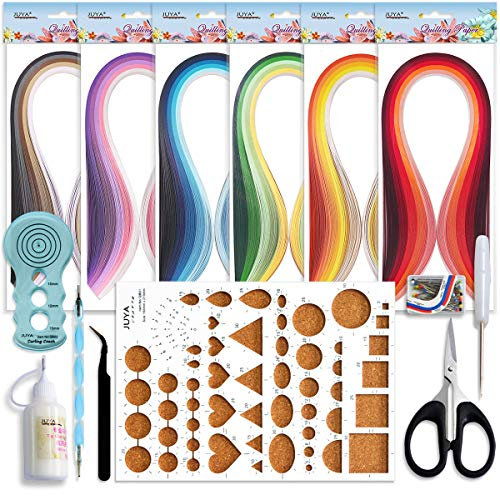JUYA Papier Quilling Kits QK11 mit 30 Farben 600 Strips und 8 Werkzeuge (Blau Werkzeuge, Breite 5mm Kleber haben)