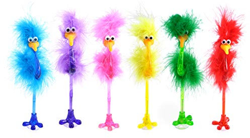NUOBESTY 6 stücke feder stift kugelschreiber mit saugnapf halter cartoon kugelschreiber strauß form spielzeug für zuhause schule büro (zufällige farbe)