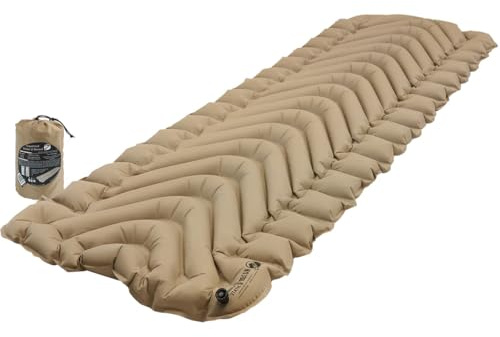 Klymit Colchoneta Inflable con Aislamiento estático en V, cómoda, Ligera, fácil de inflar, colchón de Aire portátil para Camping, mochileros y Senderismo, Arena Coyote